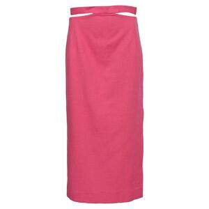 Sandro Cutout Midi Skirt with Slit in Pink Cotton